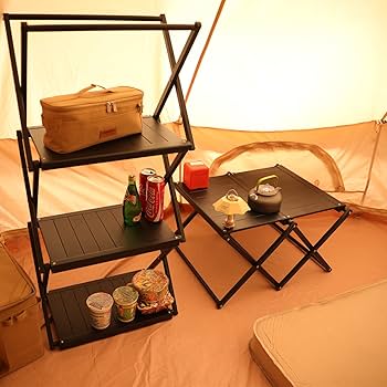 Amazon.co.jp: YOGOTO アルミキャンプテーブル 折りたたみラック 2段