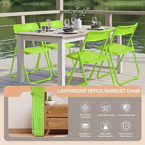 Miniatura 6 de Karl home Silla plegable de 4 piezas, silla plegable ligera de plástico de 300 libras, marco de metal reforzado fácil de plegar y almacenar para