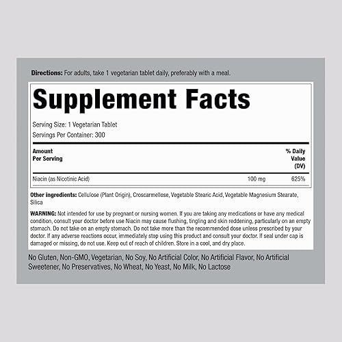 Miniatura 2 de Piping Rock Niacina 100 mg | 300 tabletas | con rubor | Vegetariano, sin OMG, sin gluten