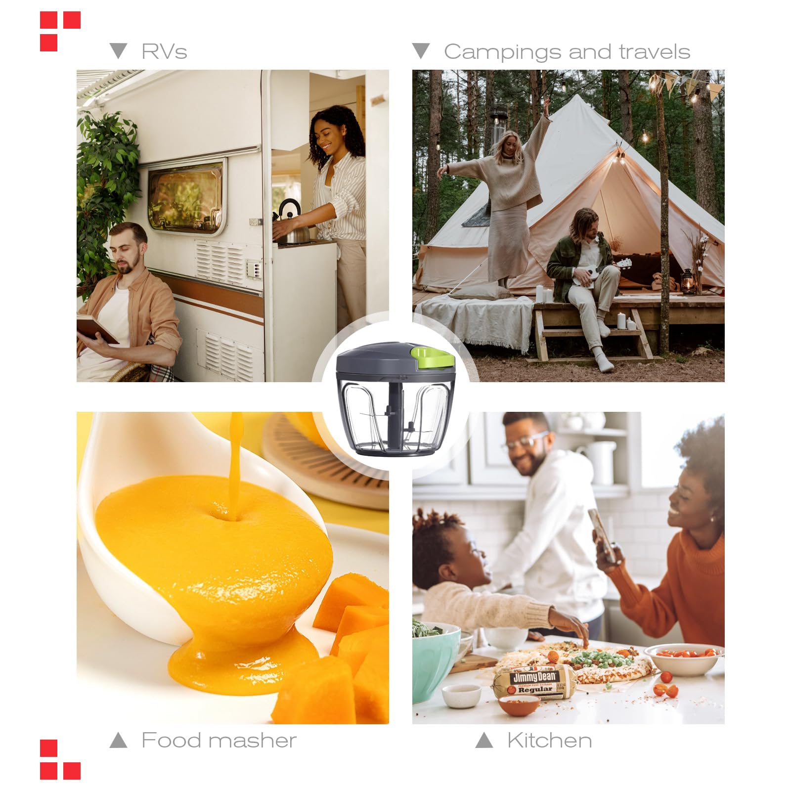 Ourokhome Procesador manual de alimentos, picador de verduras, portátil, cuerda de extracción manual, cortador de cebolla para verduras, jengibre, frutas, nueces, hierbas, etc., 650 ml, gris