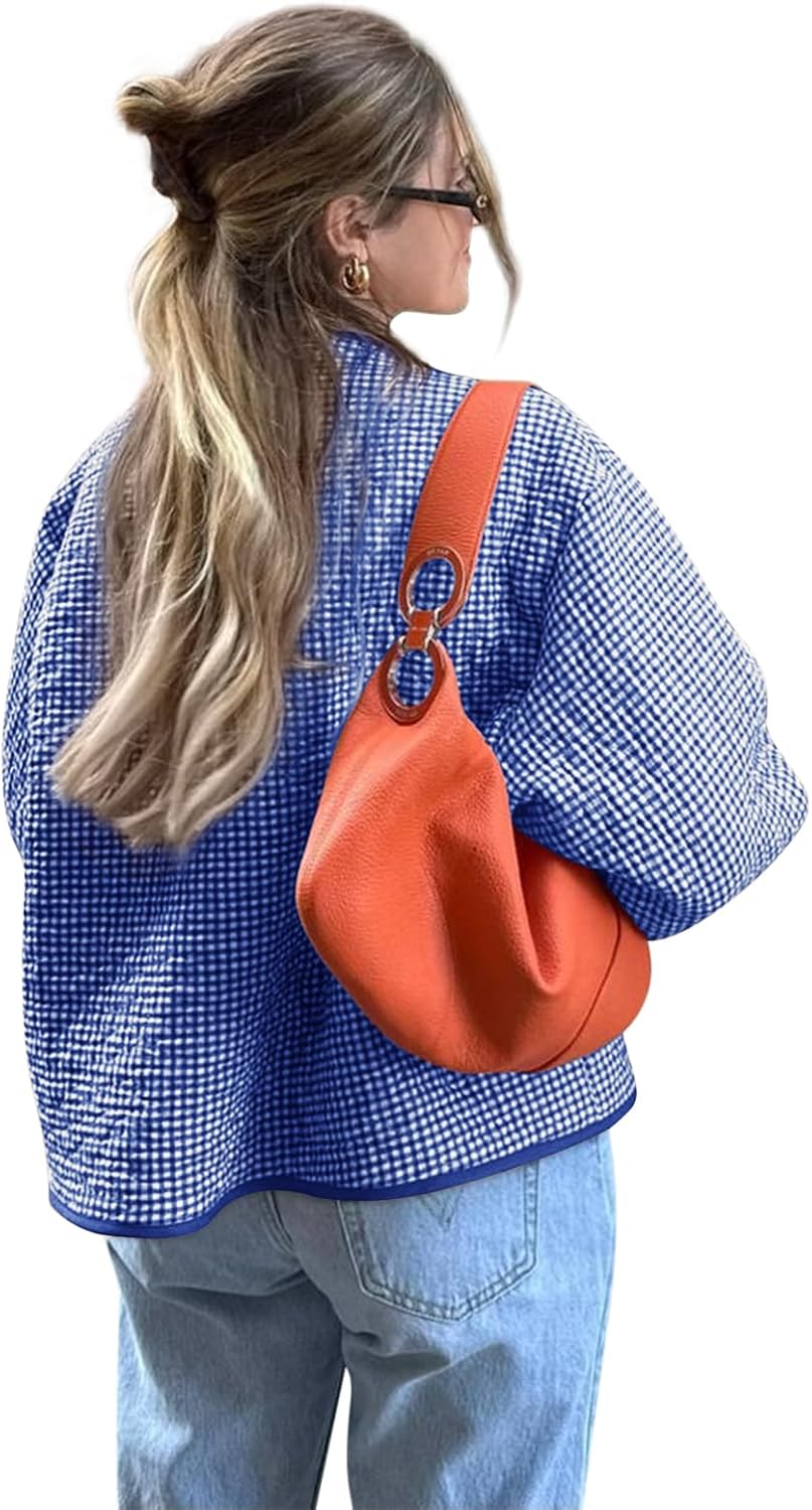 Yousify Womens Jackets Fall Fashion 2025 Crew Neck Quilted Plaid Jacket Full Zipper Coats S-2XL - Image 2