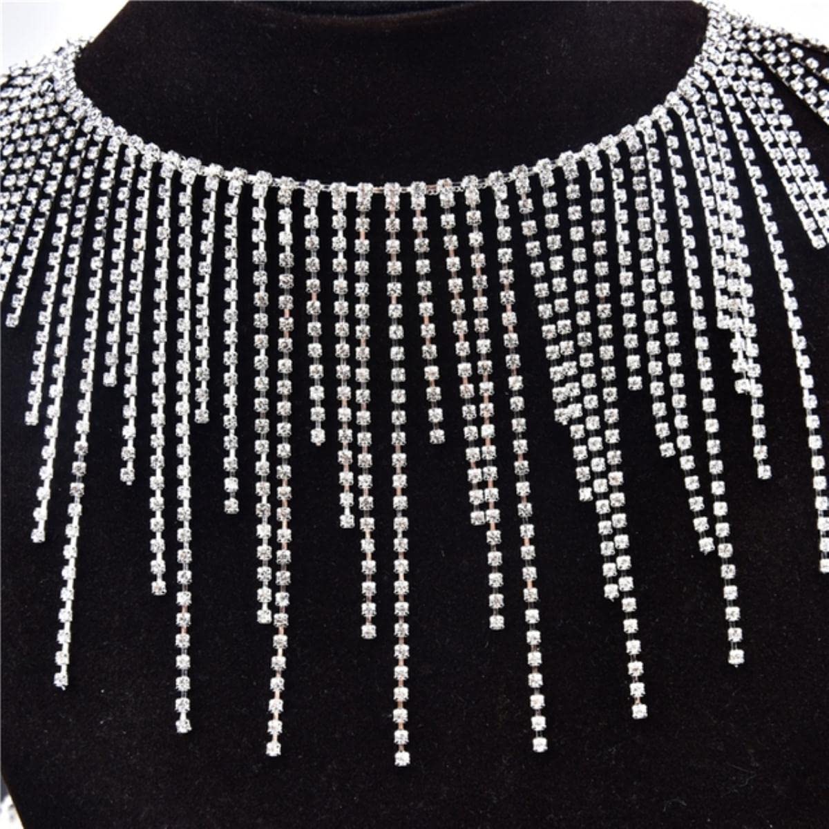 Gland Cristal Strass, 2 Yards Long Chaîne de Strass en Cristal, Diamant Frange Garniture Chaine pour DIY, Femmes, Bijoux, Embellissements, Mariée Vêtements, Décoration (Argent