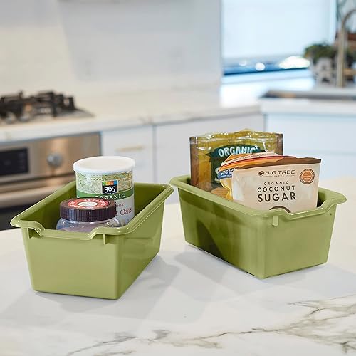 Miniatura 7 de ECR4Kids Cubo de almacenamiento frontal con cucharada, organización multiusos, color verde helecho, 15 piezas