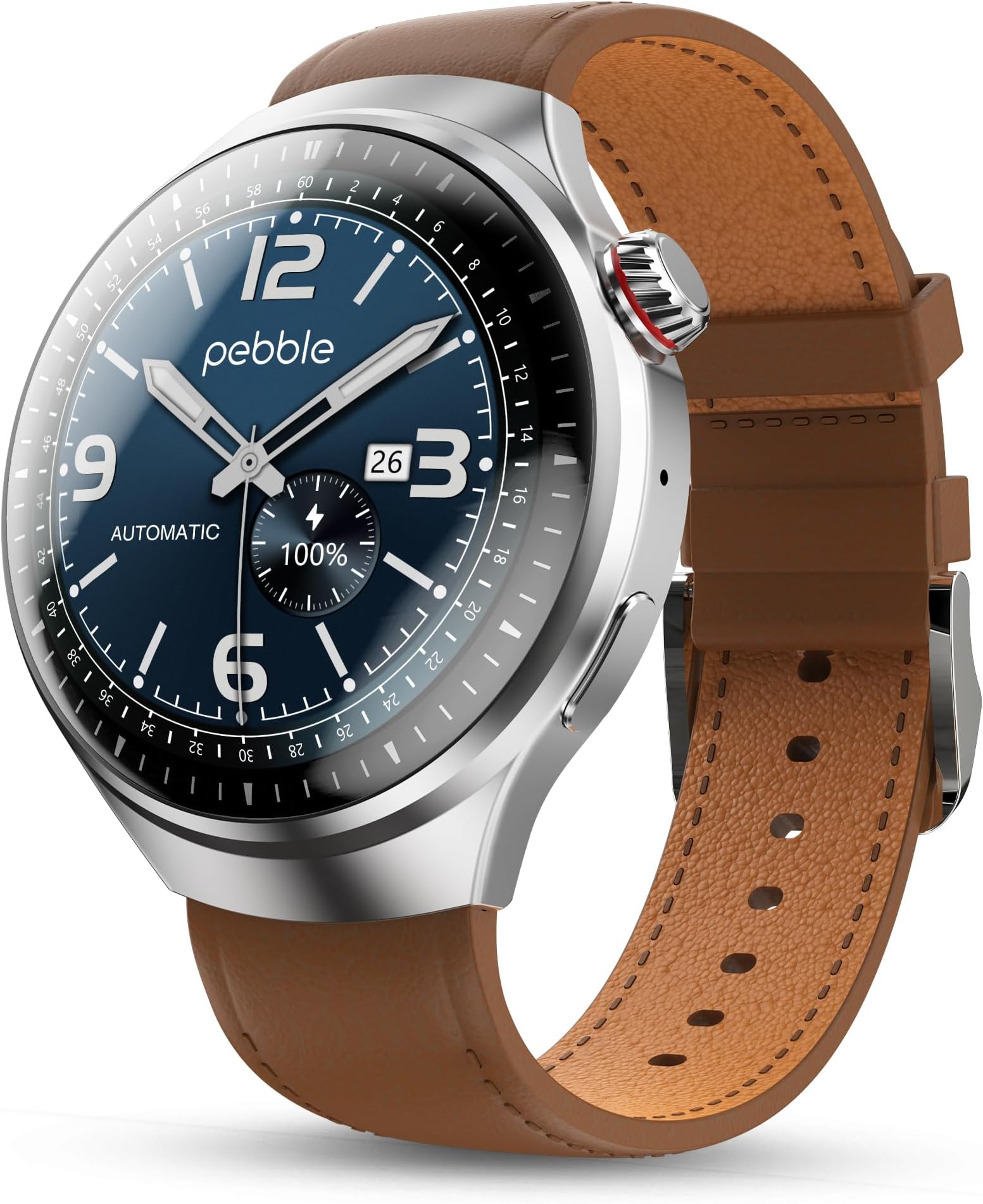 Pebble Dome, 1.52" 3D Spherical AMOLED Display, Premium Metal Build Smart Watch for Men and Women, Wireless Charging, Bluetooth Calling, Long Battery Life, Always-On Display, Whisky Brown