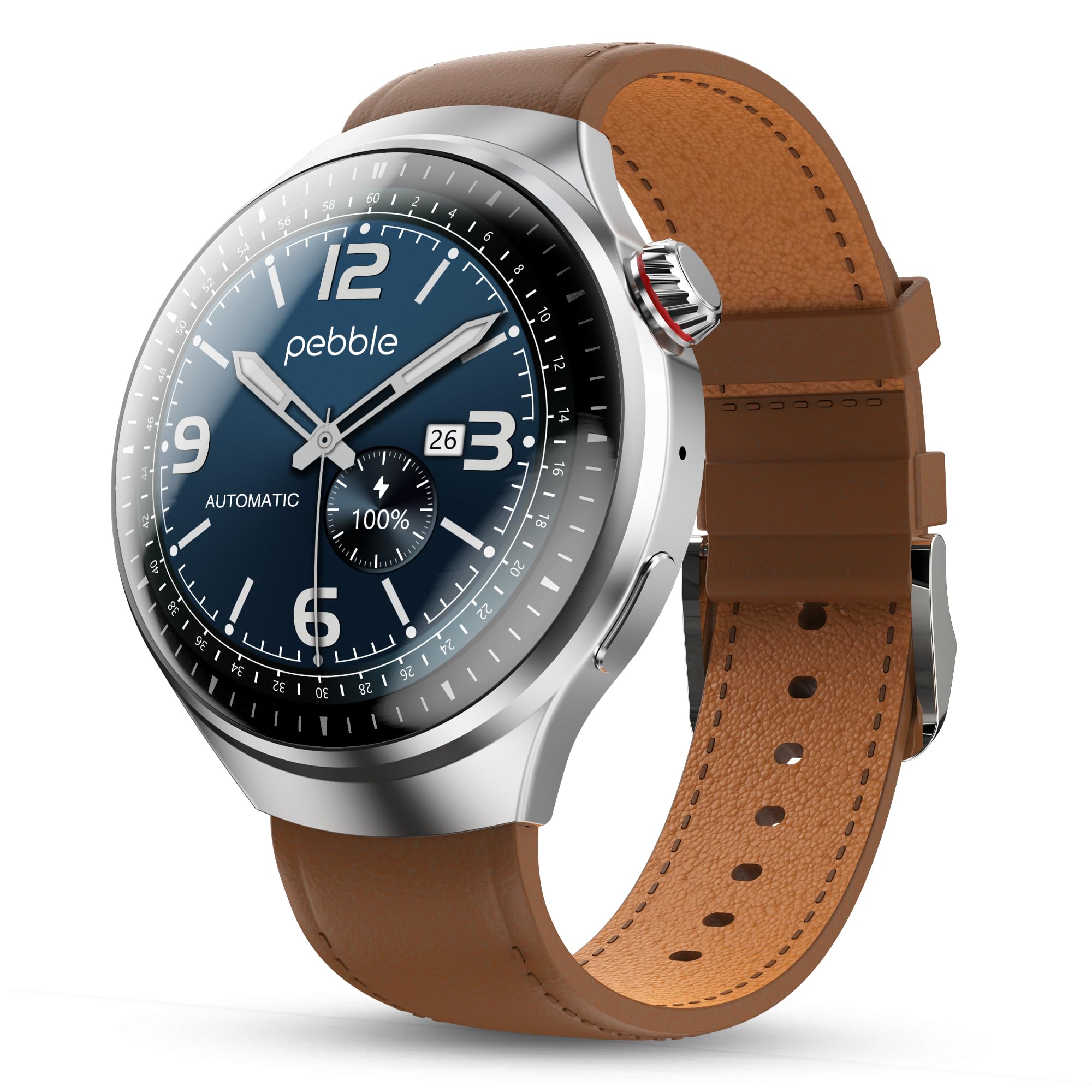 Pebble Dome, 1.52" 3D Spherical AMOLED Display, Premium Metal Build Smart Watch for Men and Women, Wireless Charging, Bluetooth Calling, Long Battery Life, Always-On Display, Whisky Brown