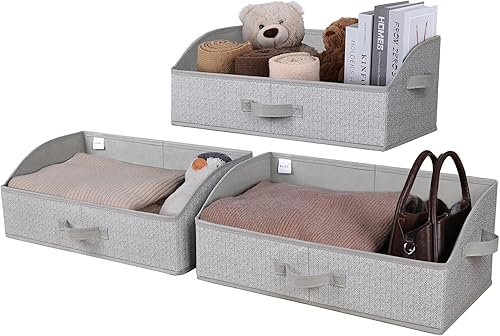 WUIKE Organizadores y almacenamiento de armario, contenedores de almacenamiento trapezoidales, contenedores de tela con asas, cestas de