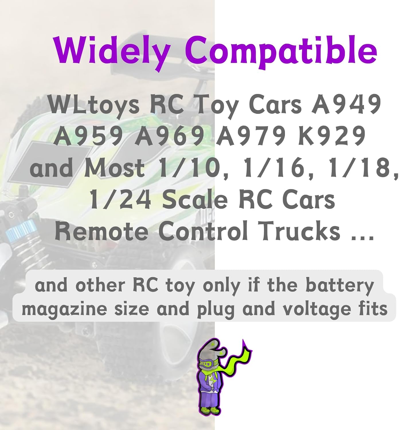 1100mAh 7.4V LiPo Battery with JST Plug 30C，RC Batteries Fit for WLtoys Rc Cars A949 A959 A969 A979 K929 and Most 1/10, 1/16, 1/18, 1/24 Scale RC Cars Remote Control Cars