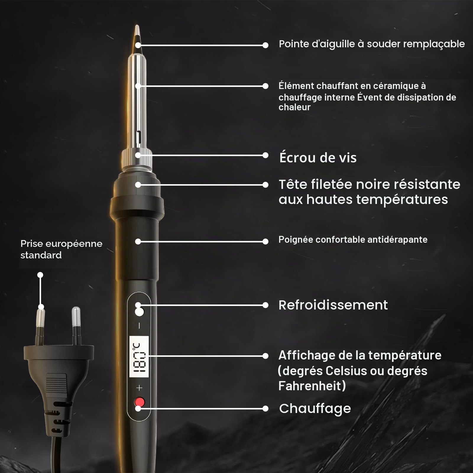 Fer à Souder Kit 100W Température Réglable de 180-520°C fer a Souder Etain 16-en-1 Soudure Electronique de Precision Set avec 5 Pointes, Fil à Souder, Support de Fer