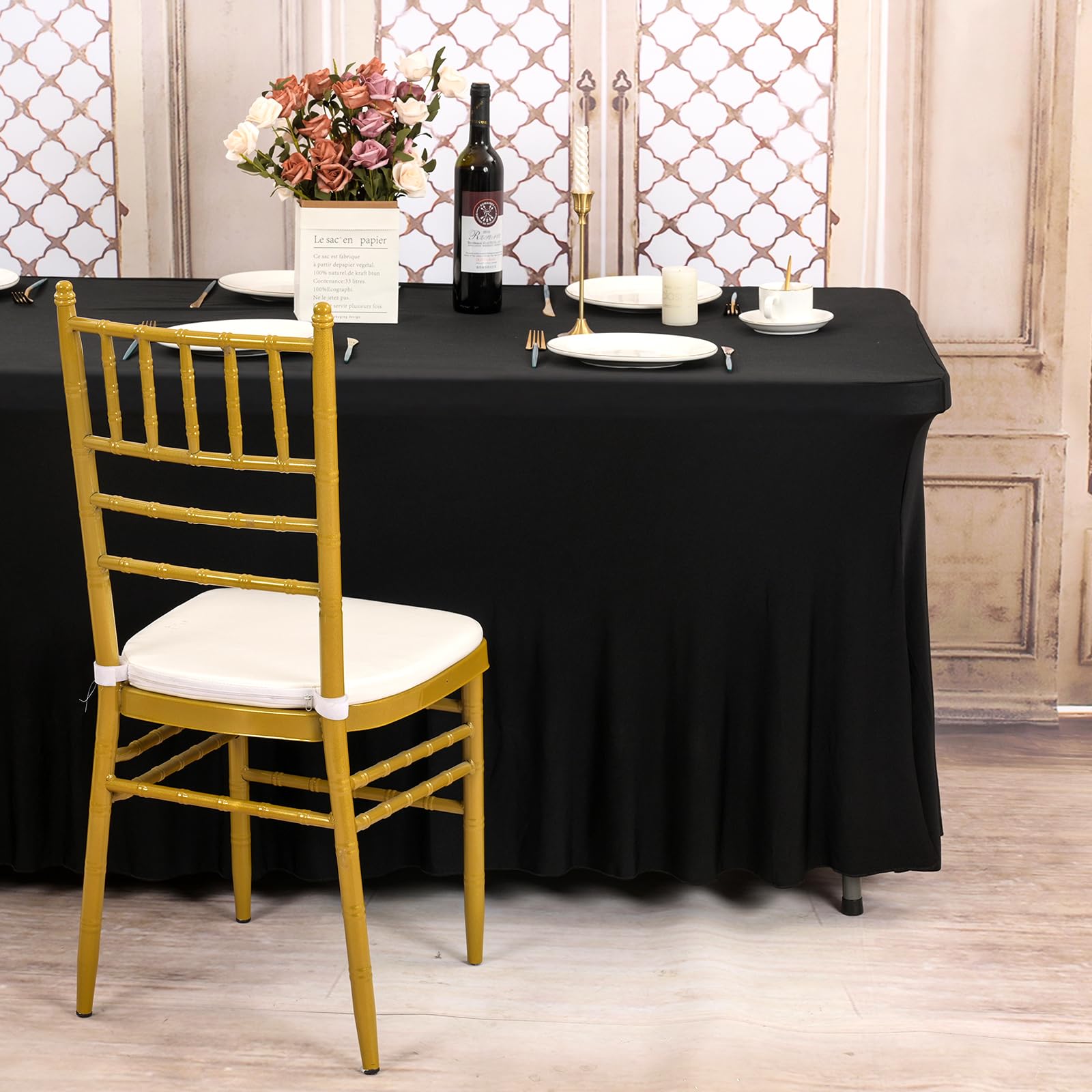 4 Gonne Tondo Tavolo In Spandex Elasticizzato Per Tavolo 152 Cm - Tovaglie Resistenti Alle Pieghe Per Matrimoni, Feste, Banchetti (Nero)
