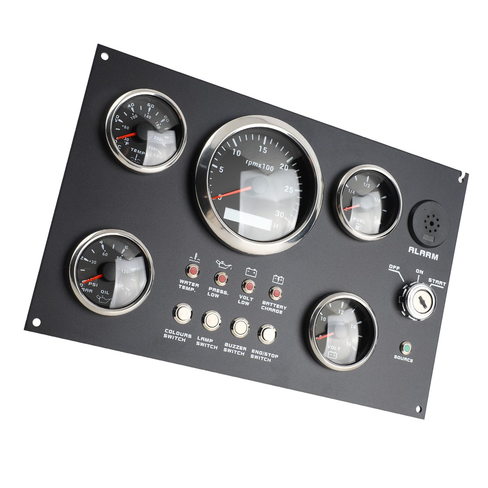 Panel de Instrumentos con Juego de 5 Calibres, 12 V, Retroiluminación de 7 Colores, Nivel de Aceite, Temperatura del Agua, Presión de Aceite, Pantalla de Voltaje, con Función de