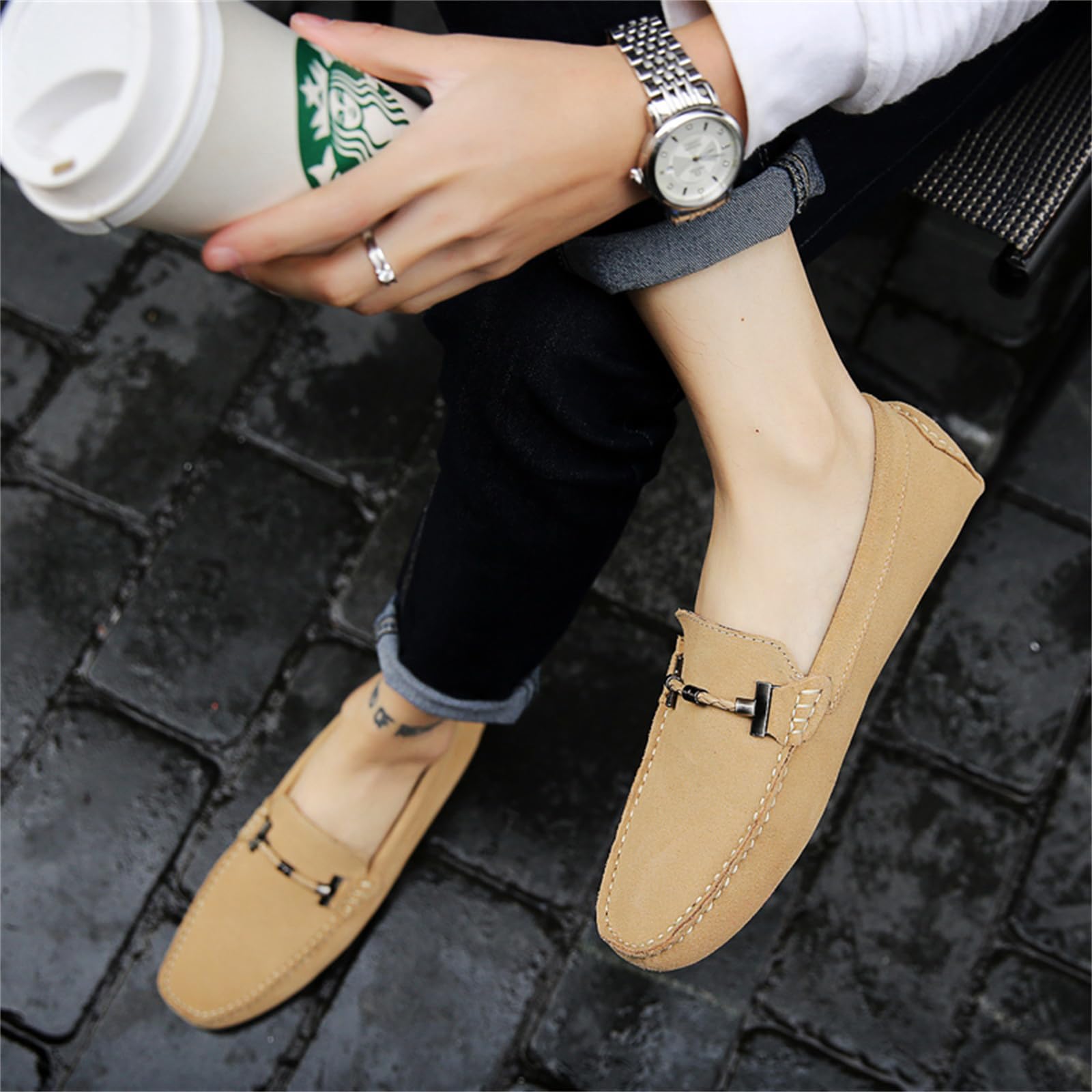DADAWEN Hommes Daim Penny Loafers Confort Chaussures de Conduite Mocassin Slippers Chaussures de Décontractées