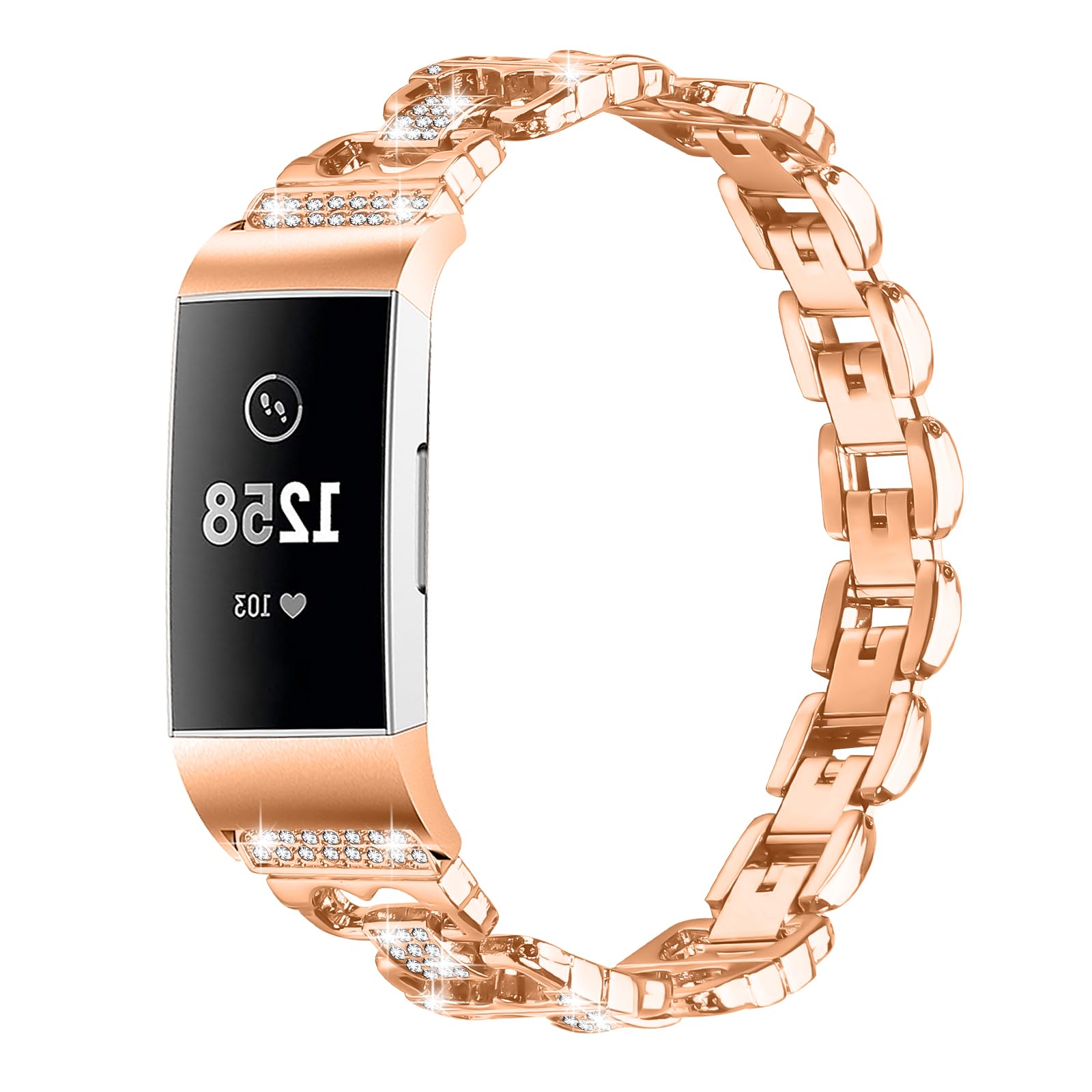Photo 1 of Fit for Fitbit Charge 4 Bands for Women Men, Stainless Steel Bling Metal Replacement Watch Bands Wristbands Bracelet Straps for Fitbit Charge 3/Charge 4/Charge 3 SE (Rose Gold)