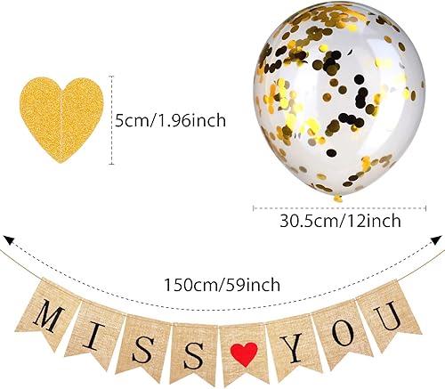 Miniatura 2 de Gejoy Kit de suministros de decoración de fiesta de despedida, 14 piezas con texto en inglés "We Will Miss You", pancarta de arpillera con purpurina