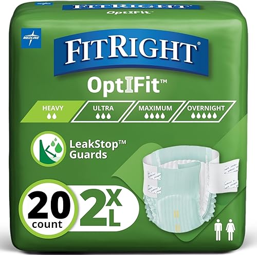 Miniatura 1 de Medline FitRight OptiFit Extra+ - Pañales para adultos con protectores antifugas, calzoncillos desechables para incontinencia con grifos, absorción