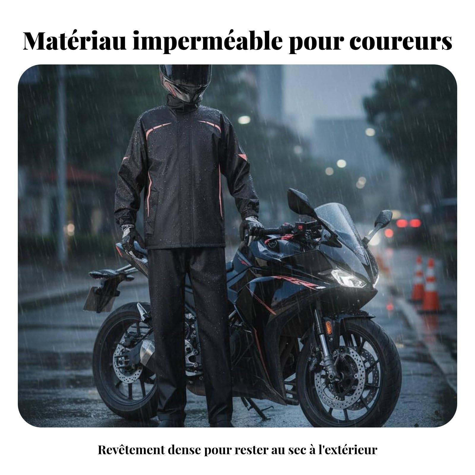 Costume Imperméable Combinaison Pluie Veste Pantalon Ensemble Pluie Tissu Pongee Étanche Enduction PVC Inserts Réfléchissants Ventilation Interne