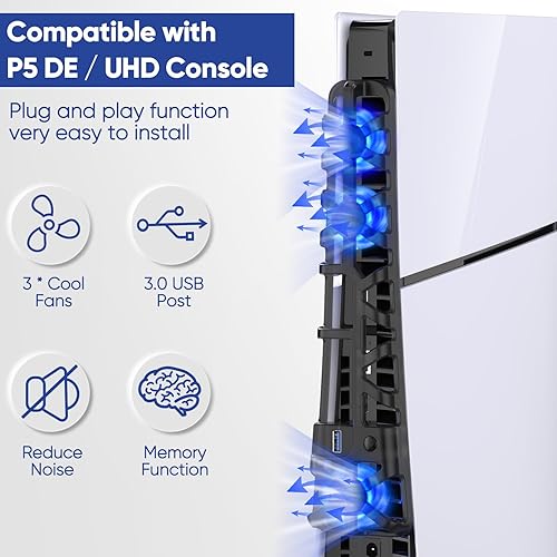 Miniatura 5 de FASTSNAIL Ventilador de refrigeración para consola PS5 Slim, sistema de refrigeración silencioso con función de memoria y luz LED, accesorios de