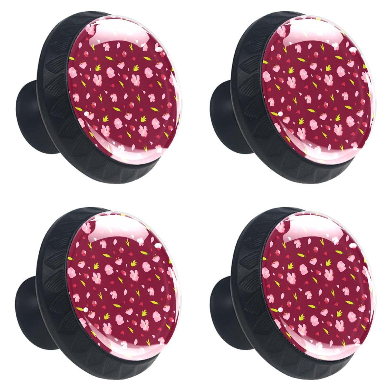 Bouton de meuble floral rouge lot de 4 poignées ergonomiques pour armoire et placard de cuisine