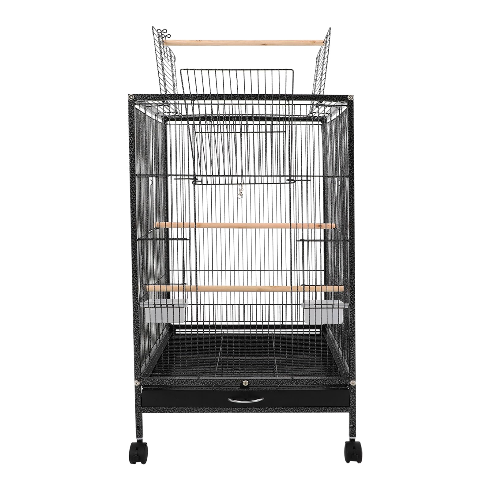 Gabbia per uccelli, 46 x 46 x 94 cm, con ruote e vassoio di raccolta rimovibile, stabile gabbia in ferro per pappagalli, cocorite e inseparabili, resistente alla ruggine, facile da pulire, buona