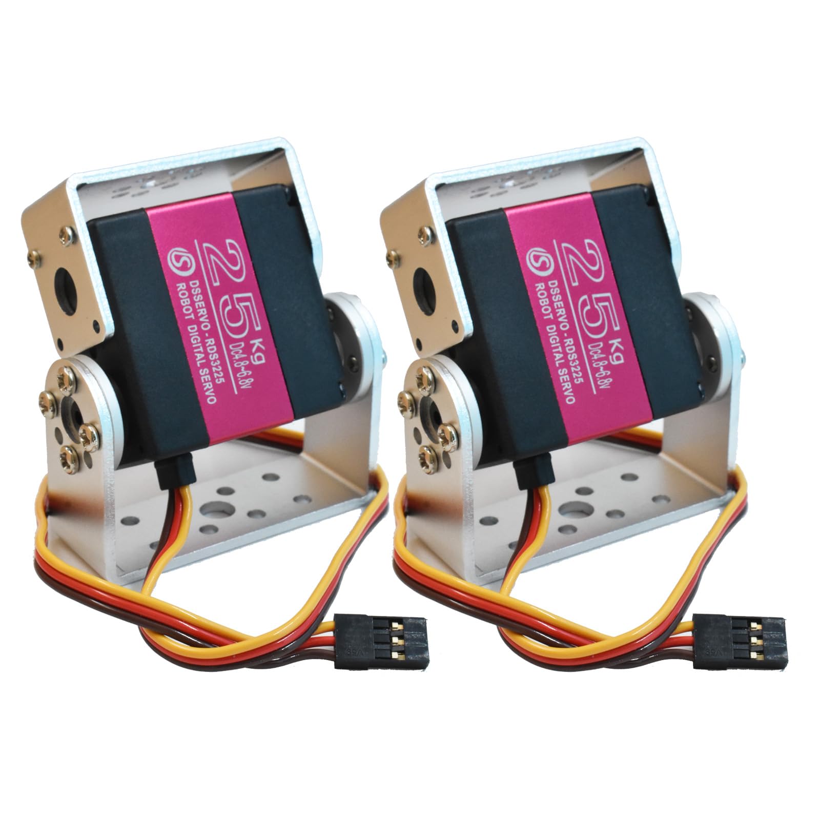 HiRCgo 2Pcs 25KG Digital RC Servo,RDS3225 Dual Shafts Full Metal Gear Steering Servos with U-Shape Mount Brackets for Robots Robotic Arms DIY Projects Control Angle 180°