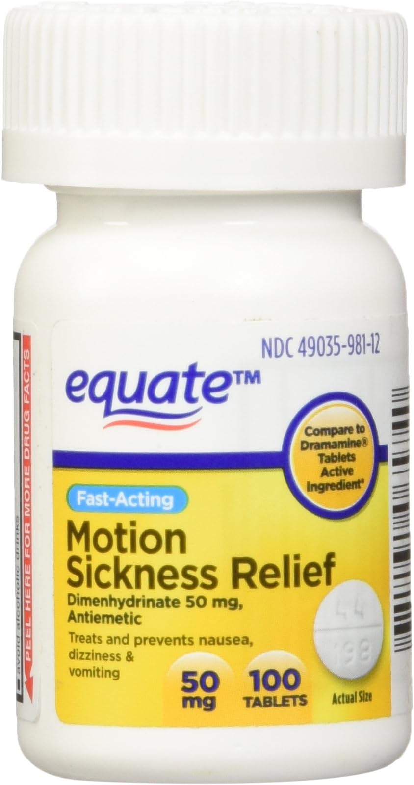 Equate Motion Sickness 50 mg 100 Tablets (Compare to Dramamine) (1)