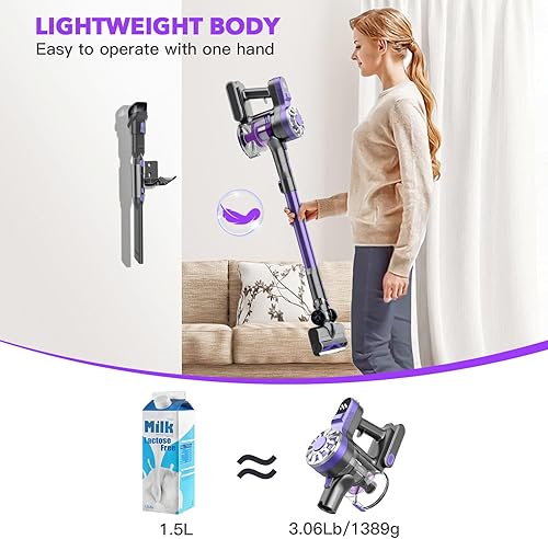 Vista 2 de Aspiradora inalámbrica para el hogar, aspiradora ligera inalámbrica recargable con succión de potencia de 35 minutos de tiempo de funcionamiento