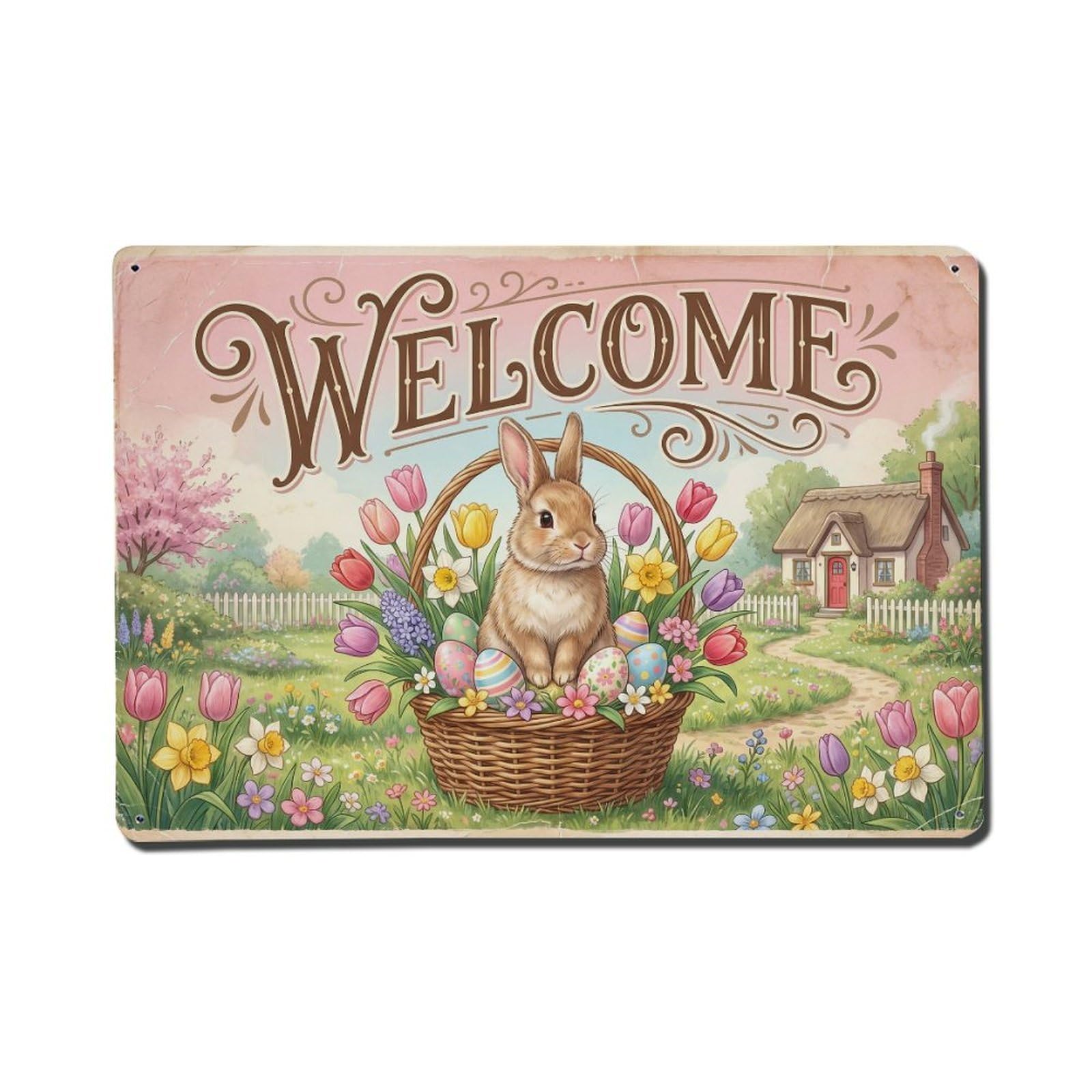 [Vintage Welcome] Bunny Easter Joy Metal Tin Sign
