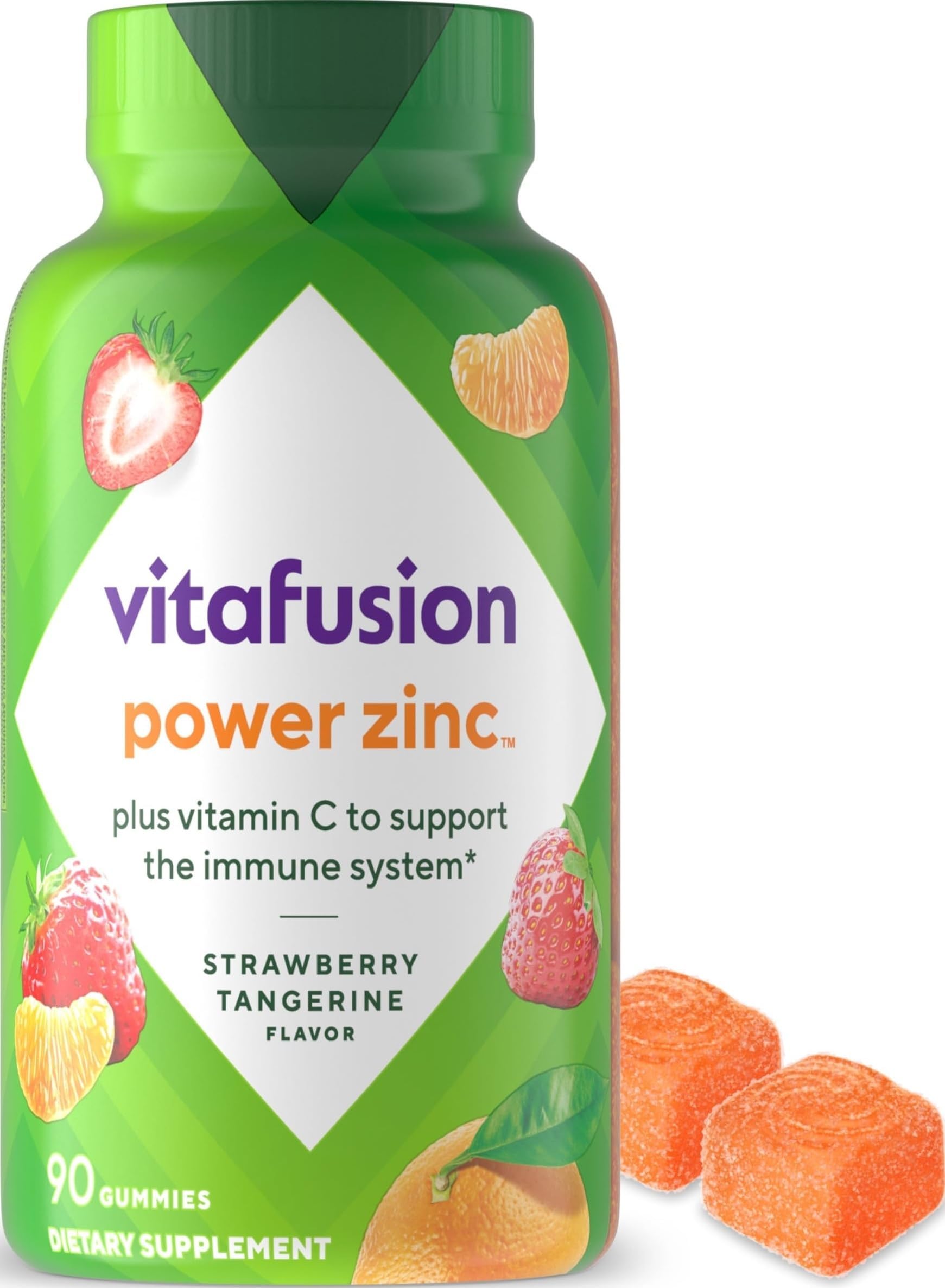 Zinc and Vitamin C Gummies | 90 Gummy Vitamins | Yummy Strawberry Tangerine Flavor | for Adult Women & Men | Immune System Support Zinc Gluconate Supplement