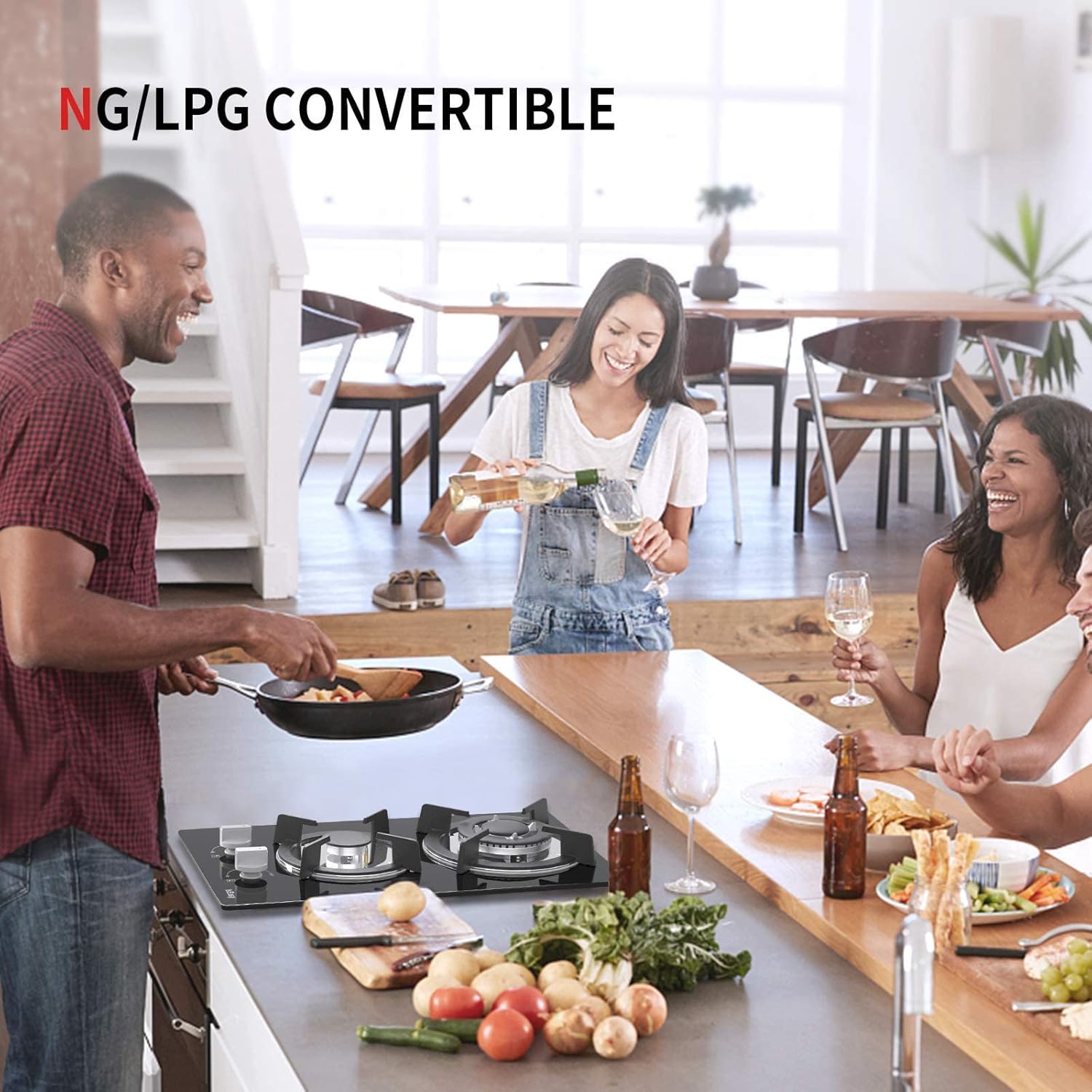 Piano Cottura a Gas, Vetro Nero (4 fuochi) Piano Cottura a Gas, Vetro Nero (4 fuochi)