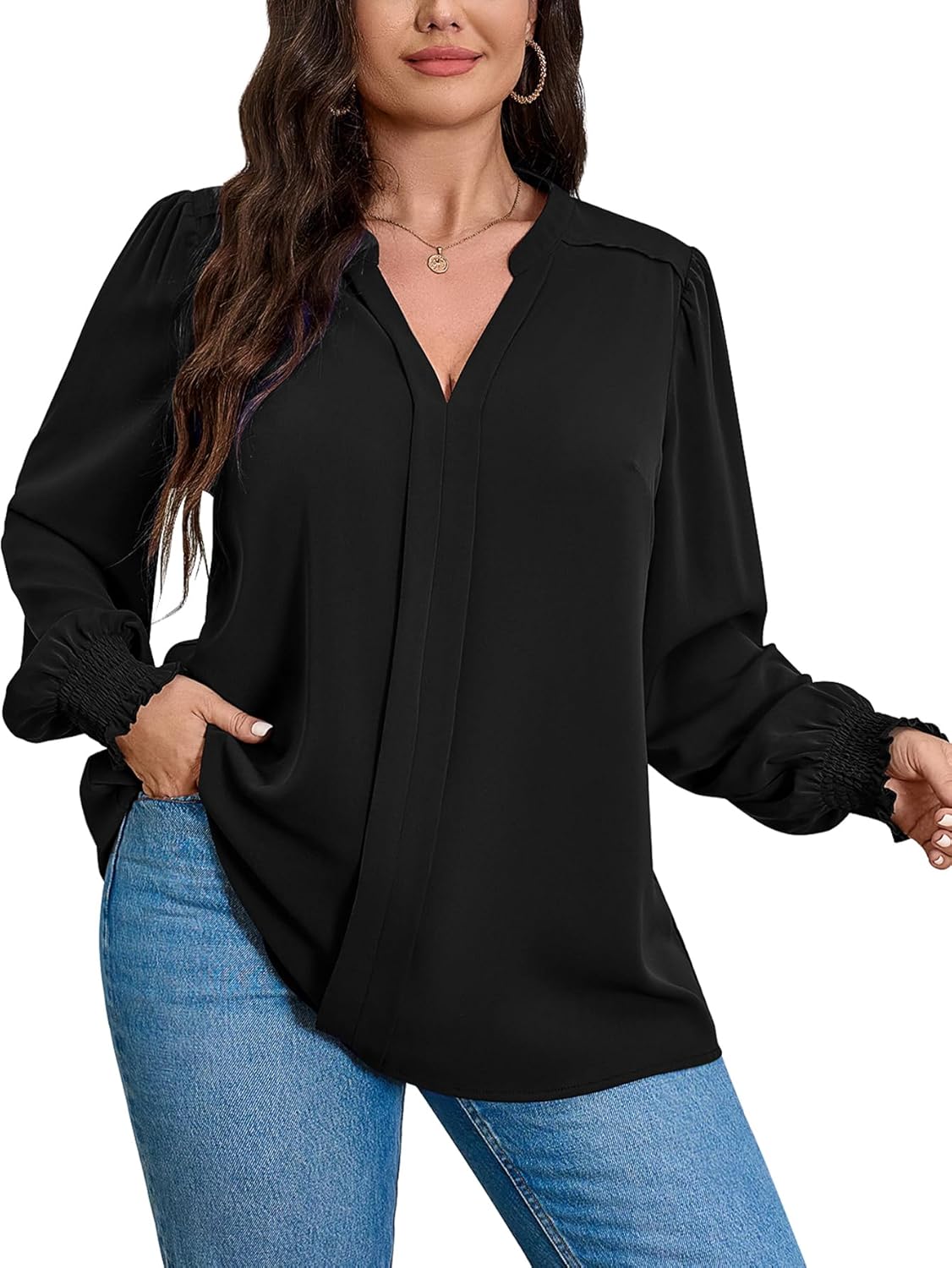 SCOMCHIC 2024 Plus Size Blouses for Women Dressy Casual V Neck Long Sleeve Casual Loose Shirts XL-5XL