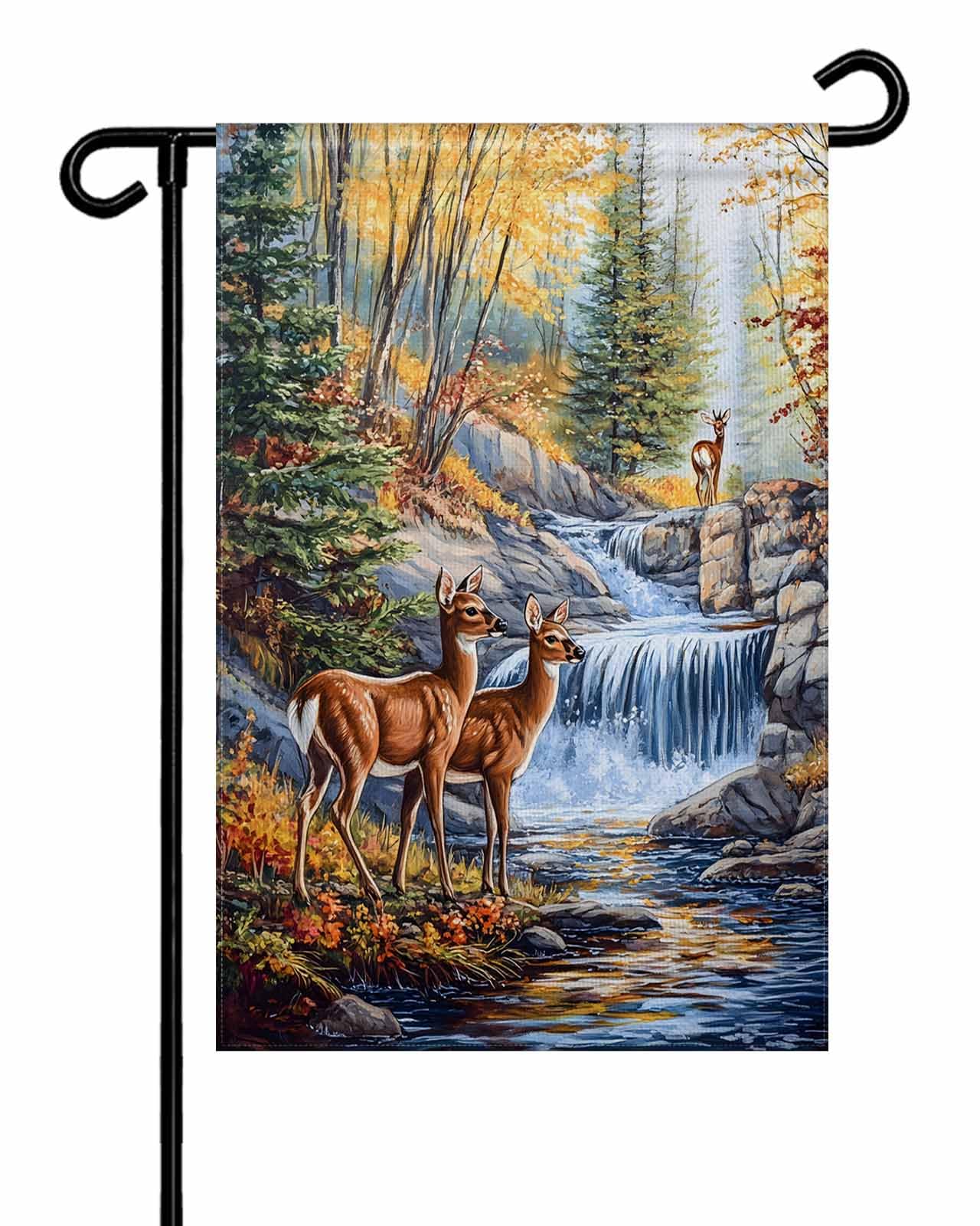 Autumn Deer Garden Flags 28x40 Double Sided Outside Decoration Farmhouse Elk River Decorative Welcome Yard Flag Banners for House Home Patio Lawn Seasonal Outdoor Decor