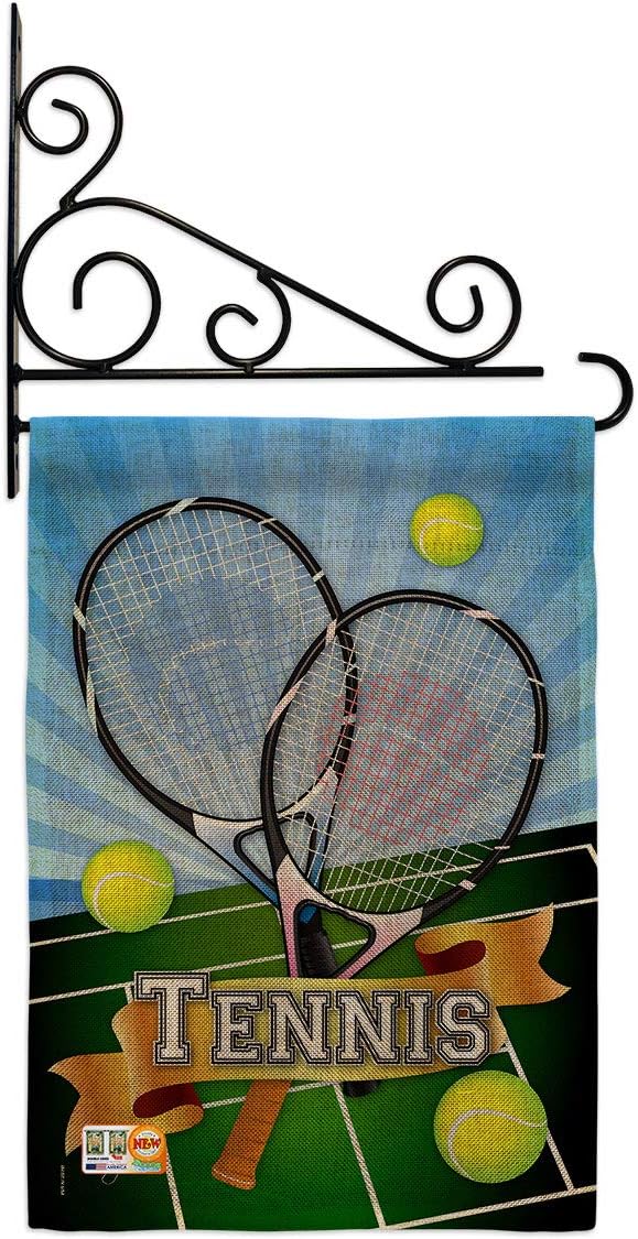 Tennis Burlap Garden Flag Sports Raquet Outdoor Ball Court Entertainment Activity Physical Small Decorative Gift Yard House Banner Double-Sided Made In USA 13 X 18.5