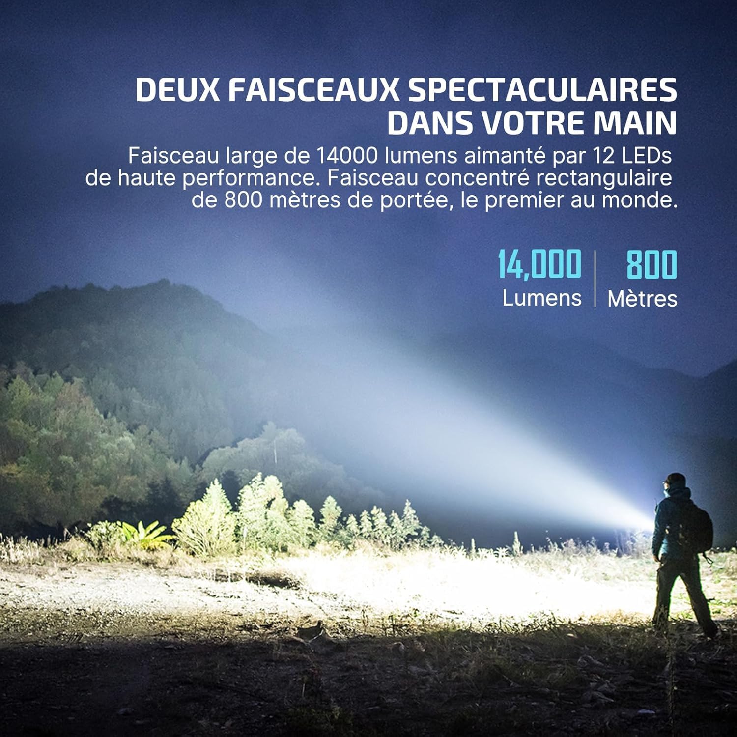 OLIGHT Bundle de Lampe de Poche Ultra Puissante Rechargeable X7R Marauder2 (Jusqu'à 14000 Lumens,800M) + Mini Petite Lampe Torche Porte-Clés I MINI2 USB Magnétique (50 Lumens, 44M) IPX8 Étanche