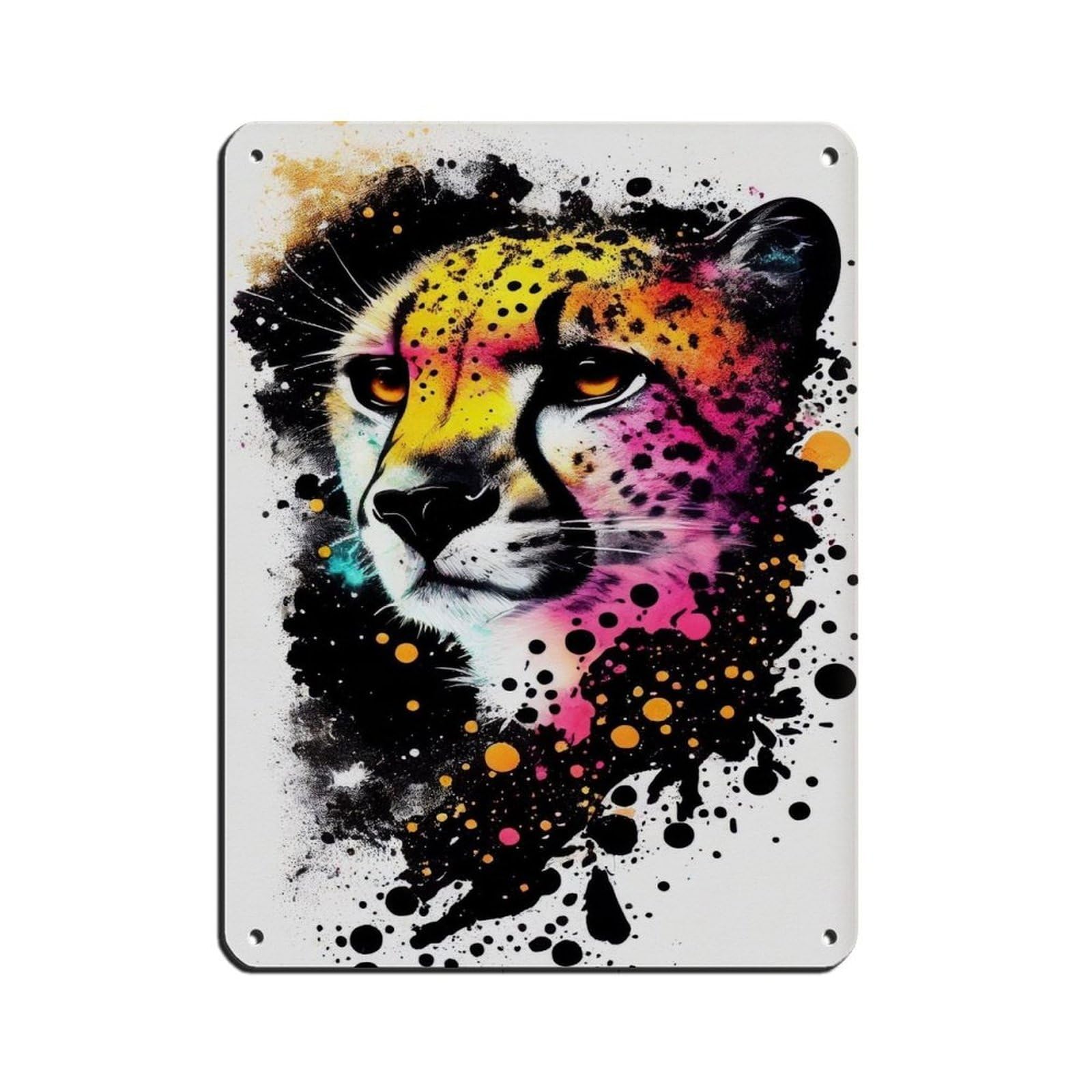 Watercolour Cheetah Portrait Poster Retro Poster Metal Tin Sign Chic Art Retro Iron Painting Bar People Cave Cafe Family Garage Poster Wall Decoration 12x16inch(30x40cm)