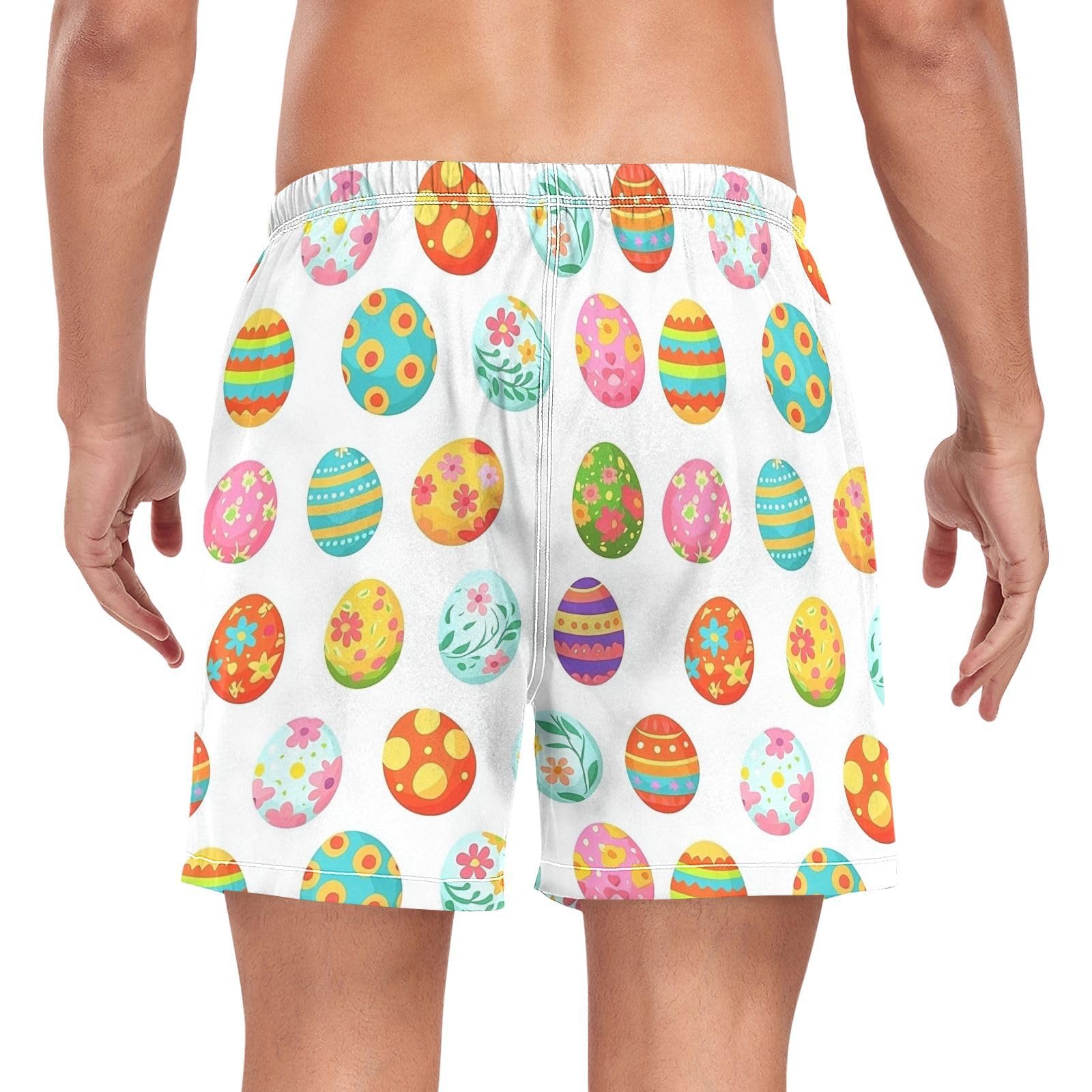 JUNZAN Easter Mens Short Swim Trunks Mens 2 in 1 Workout Shorts with Compression Liner and Pockets Yoga Shorts Lightweight White