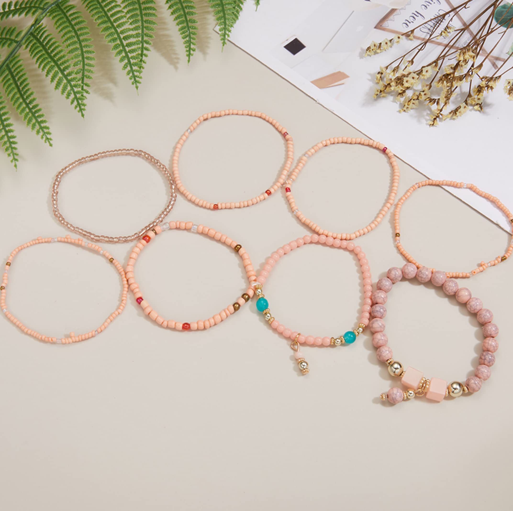 CFWSHJ Bracciale Elasticizzato con Perline Multistrato da Donna Braccialetti con Perline impilabili Bohemien Bracciale con Perline Elasticizzate Boho