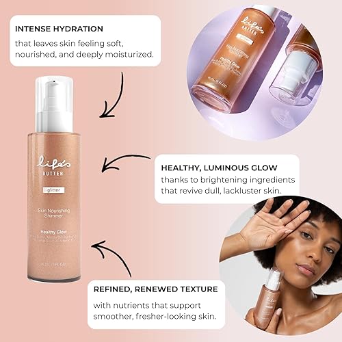 Miniatura 4 de Life's Butter Face & Body Shimmer - Brillo hidratante e impermeable saludable Manteca de karité, aceite de marula, aceite de jojoba y vitamina C