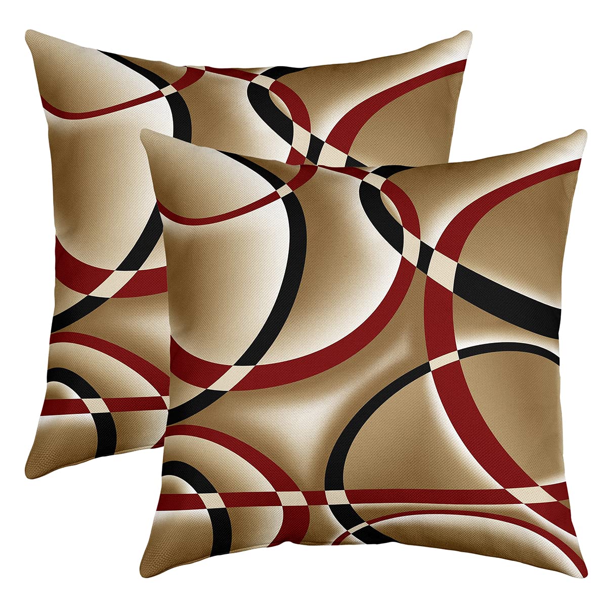 Geometric Circle Pillow Cover Red Black Brown Lines Decorative Cushion Cover for Bedroom Sofa Chairs Modern Abstract Simple Style Cushion Case for Teens Men Adults, 2 Pack 20"x20"