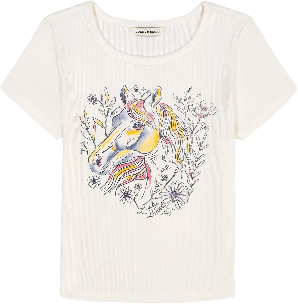 Lucky Brand Girls' Short Sleeve Stretch Rib Baby T-Shirt, Soft & Comfortable