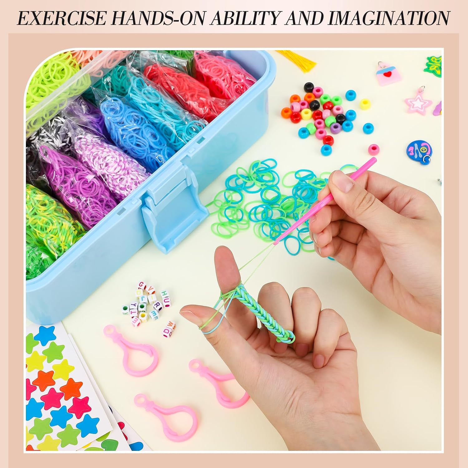 obeoby 17500+ Rubber Band Bracelet Kit with 3 Layer Blue Container, Bracelet Making Refill Kit for Girls Classmates