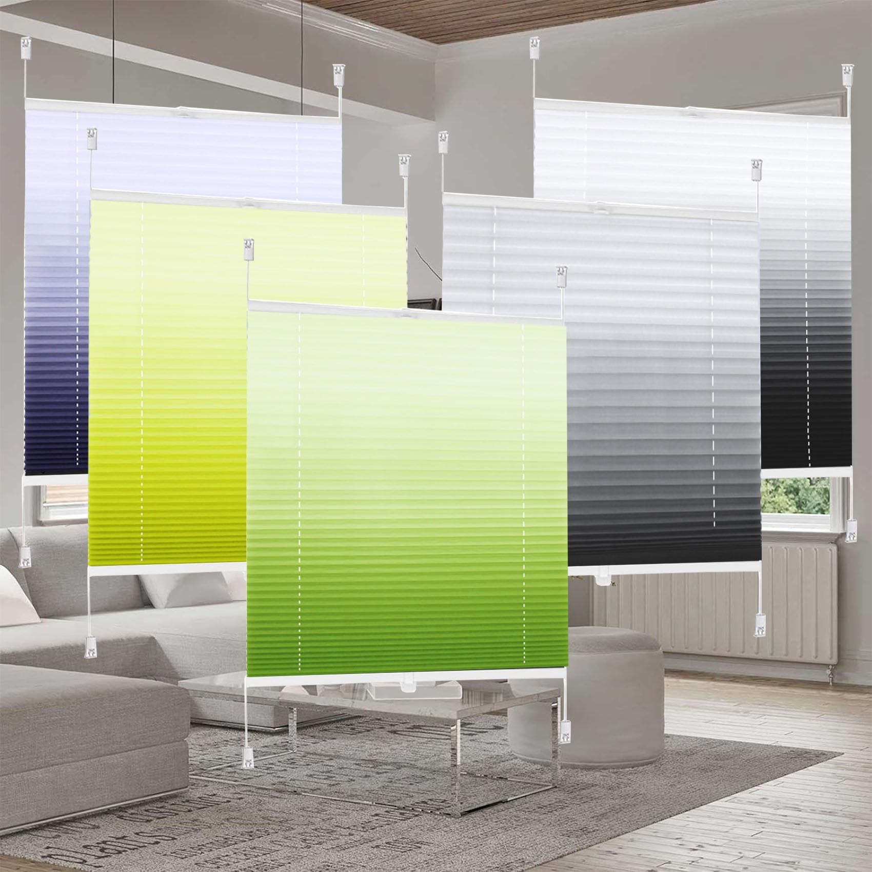 Plissee ohne Bohren Plissees Klemmfix 55 x 130 cm Montage Sichtschutz und Sonnenschutz Faltrollos, Rollo für Fenster mit Klemmträger für Fenster und Tür, Gelb