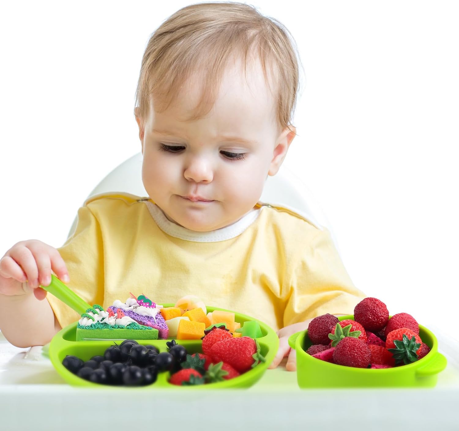 Dandat 24 Pcs Silicone Baby Feeding Set,6 Baby Toddler Suction Bowls 6 Divided Suction Plates with 6 Forks 6 Spoons, Utensils Set for Weaning Infant Feeding and Eating, 6 Styles(Bright Color)