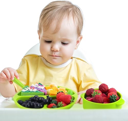 Miniatura 7 de Dandat Juego de 24 piezas de silicona para bebés, 6 ventosas para bebés, 6 platos de succión divididos con 6 tenedores, 6 cucharas, juego