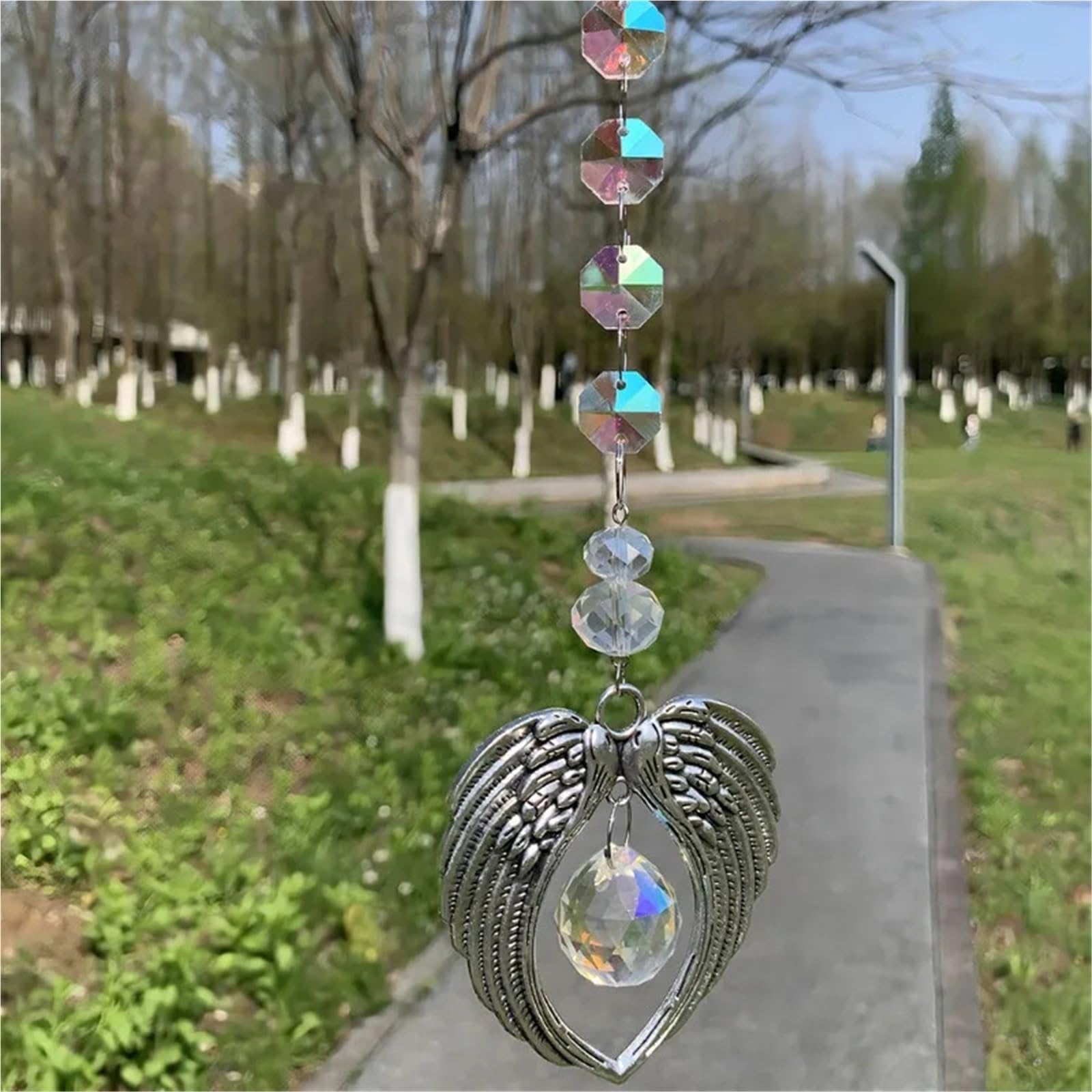 2 stücke Engel Flügel Kristall Ball Anhänger Sun Catcher Wandbehänge Decor Outdoor Garten Fenster Für Garten