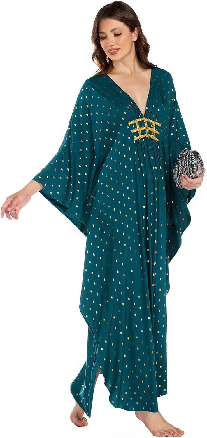 Bsubseach Kaftan Dresses for Women Polka Dot Batwing Sleeve Caftans Moo Moos for Women Plus Size Beach Vacation Coverup Green - Image 7