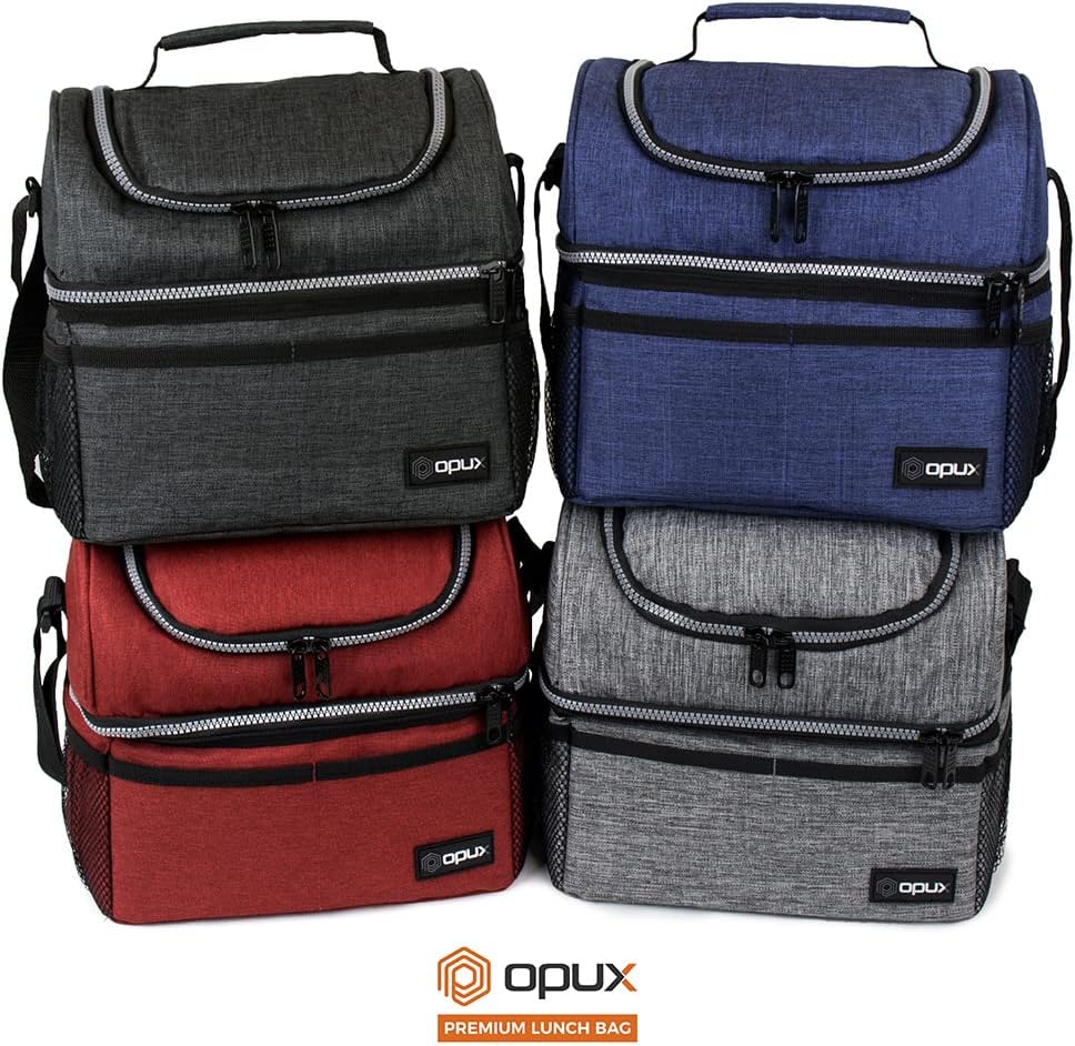 OPUX Lunch Box For Men Women, Insulated Large Lunch Bag Adult Work, Double Decker Lunchbox Meal Prep Dual Compartment Leakproof Lunch Cooler, Soft Lunch Pail Tote Boys Girls Kids School, Navy Blue 12L - Image 9