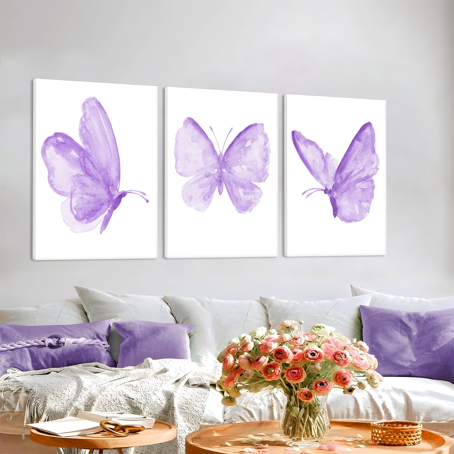 Set Of 4 Purple Butterfly Wooden Wall Decor With Inspirational Quotes For Girls Room