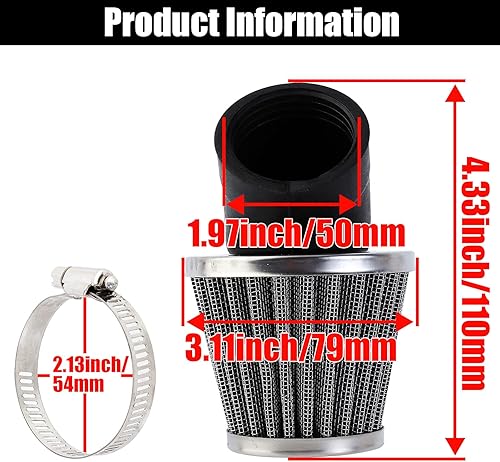 Miniatura 2 de Limpiador de filtro de 1.654 in y 1.65 pulgadas en ángulo de 45 grados, compatible con motocicletas de 125 cc-150 cc, 200 cc, 250 cc, ATV, scooter,