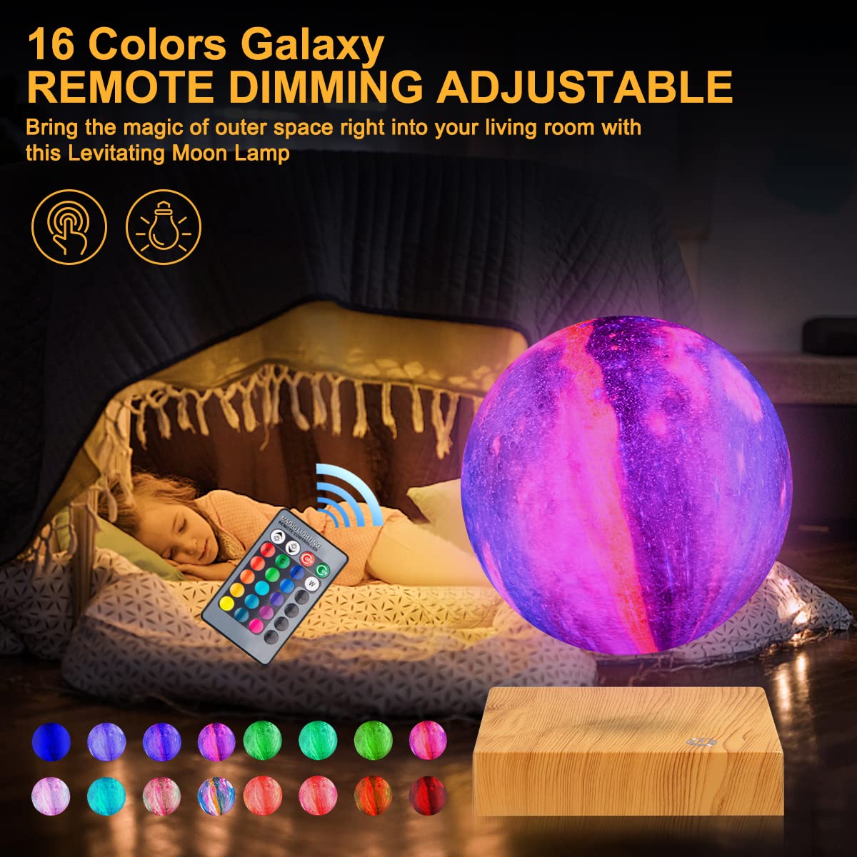 Schwebende Mondlampe - 16 Farben LED Floating Galaxy Mond Lampe, Magnetische Levitation Spinning in Air 3D-Druck Mond Nachtlichter mit Fernbedienung für Büro Home Room Decor, einzigartige Geschenke
