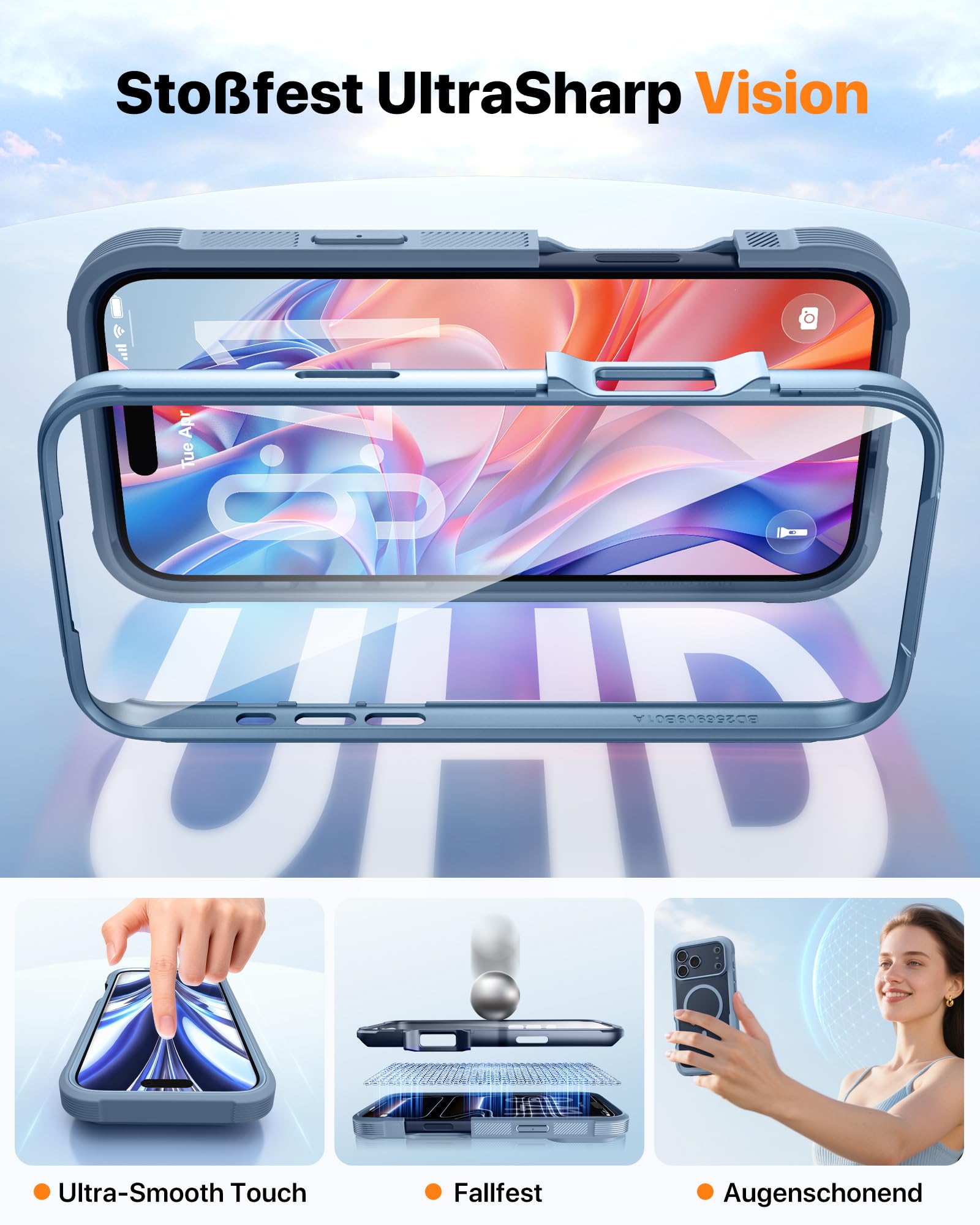 Diaclara für iPhone 17 Pro Hülle mit MagSafe, Militärschutz 360 Grad Vollschutz mit integrierter Displayschutzfolie und Kameraschutz, Handyhülle Case für iPhone 17 Pro 6,3",Nebel-Blau