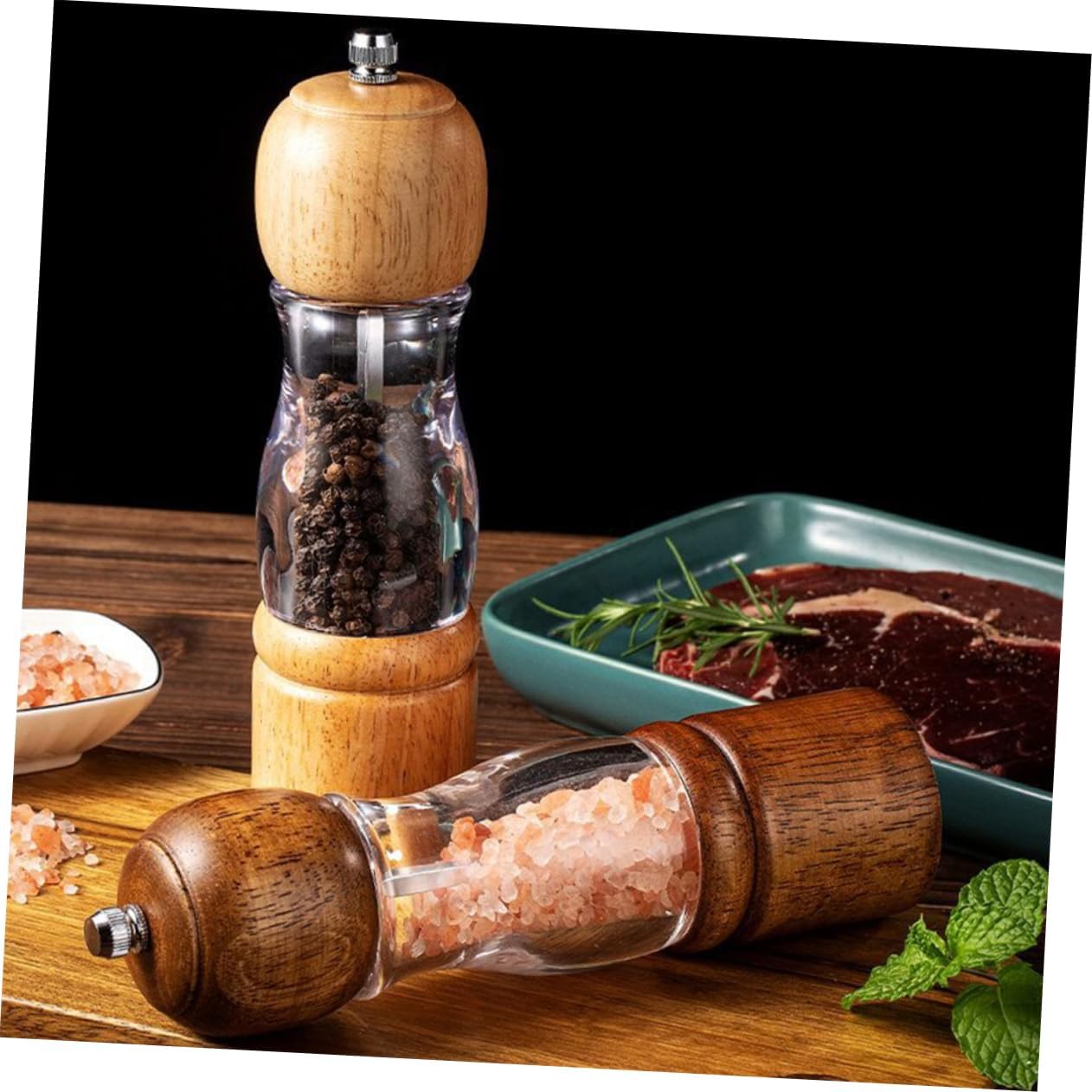 2pcs Transparent Pepper Grinder Set Coarseness Manual Grinding Tool for Kitchen Use Includes Classic Vintage Color Pepper Mills